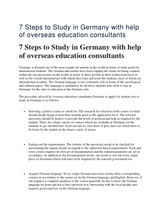 7 Steps to Study in Germany with help of overseas education consultants