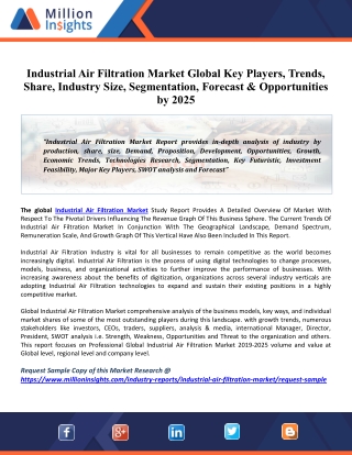 Industrial Air Filtration Market: 2020 Global Industry Trends, Growth, Share, Size And 2025 Forecast Research Report