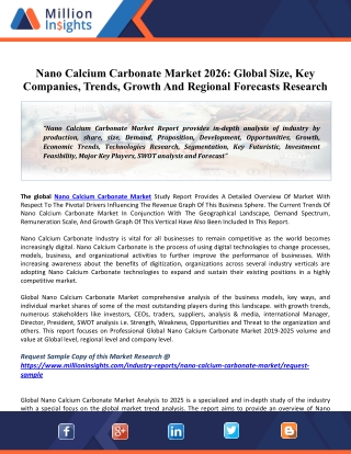 Nano Calcium Carbonate Market2020 Swot Analysis, By End User, By Region And Competitive Landscape To 2025