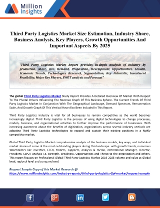 Third Party Logistics Market: 2020 Global Industry Trends, Growth, Share, Size And 2025 Forecast Research Report