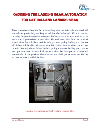 Choosing the Landing gear automation for SAF HOLLAND LANDING GEAR