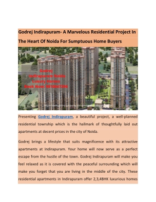 Godrej Indirapuram- A Marvelous Residential Project In The Heart Of Noida For Sumptuous Home Buyers