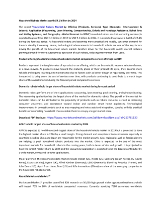 Household Robots Market | Industry Analysis and Market Forecast to 2024 | MarketsandMarkets