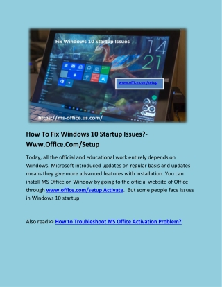 How To Fix Windows 10 Startup Issues?- Www.Office.Com/Setup