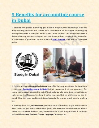 5 Benefits for accounting course in Dubai