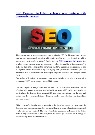 SEO Company in Lahore enhance your business with dextrosolution.com