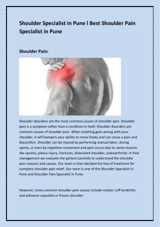 Shoulder Specialist in Pune l Best Shoulder Pain Specialist in Pune | Dr Varsha Kurhade