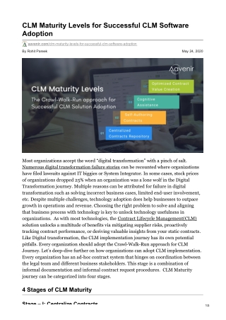 CLM Maturity Model for Successful CLM Software Adoption Plan​ | Aavenir
