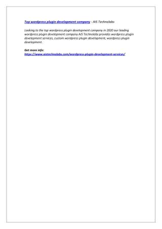 Top wordpress plugin development company - AIS Technolabs