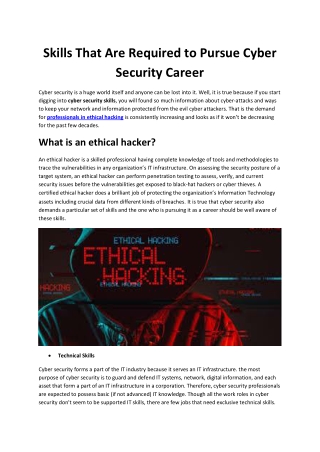 Skills That are required to Persue Cyber Security as Career