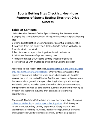 Sports Betting Sites Checklist: Must-have Features of Sports Betting Sites that Drive Success