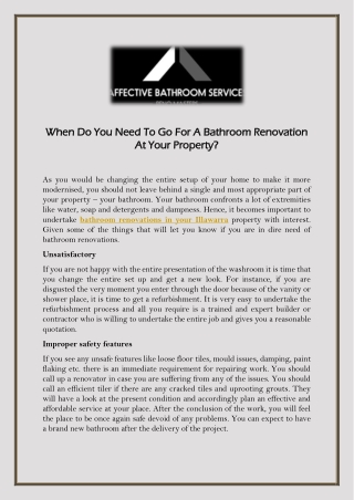 When Do You Need To Go For A Bathroom Renovation At Your Property?