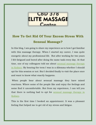 How To Get Rid Of Your Excess Stress With Sensual Massage?