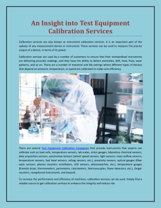 An Insight into Test Equipment Calibration Services