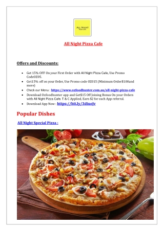 15% Off - All Night Pizza Cafe Victoria park delivery and takeaway, Perth, WA