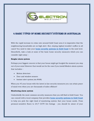 4 Basic Types Of Home Security Systems In Australia