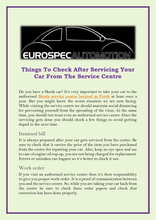 Things To Check After Servicing Your Car From The Service Centre