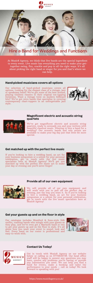 Hire a Band for Weddings and Functions | Music8 Agency