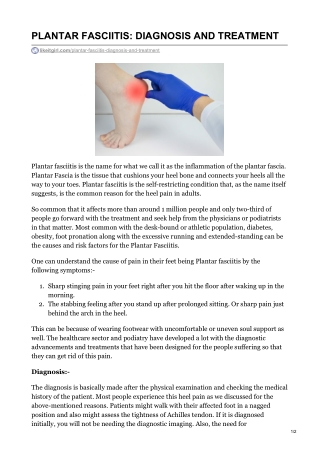 PLANTAR FASCIITIS: DIAGNOSIS AND TREATMENT