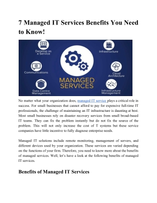 Key Benefits of Managed IT Services