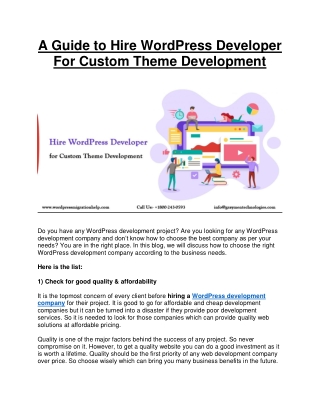 A Guide to Hire WordPress Developer For Custom Theme Development