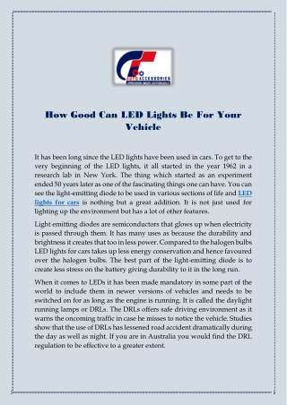 How Good Can LED Lights Be For Your Vehicle