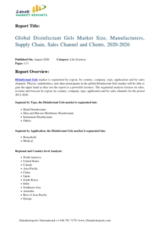 Disinfectant Gels Market Size, Manufacturers, Supply Chain, Sales Channel and Clients, 2020-2026