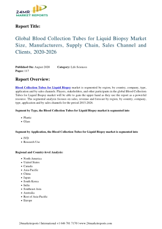 Blood Collection Tubes for Liquid Biopsy Market Size, Manufacturers, Supply Chain, Sales Channel and Clients, 2020-2026