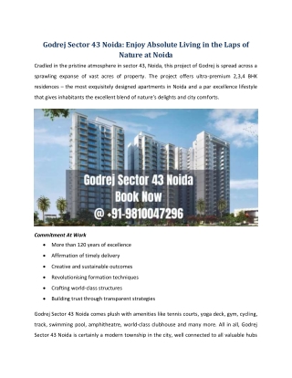 Godrej Sector 43 Noida: Enjoy Absolute Living in the Laps of Nature at Noida!!