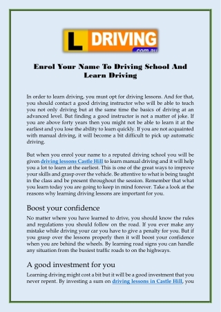 Enrol Your Name To Driving School And Learn Driving