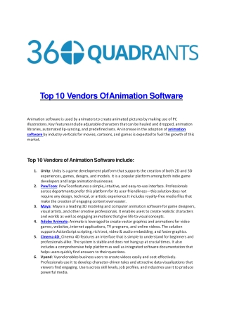 Top 10 Vendors Of Animation Software