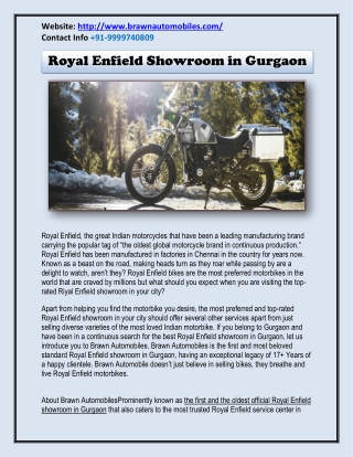 Services Offered at Brawn Automobiles; Royal Enfield Showroom in Gurgaon