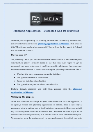 Planning Application – Dissected And De-Mystified