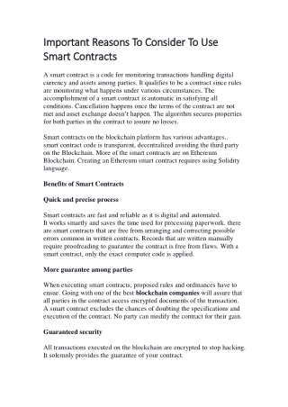 Important  Reasons To Consider To Use Smart Contracts
