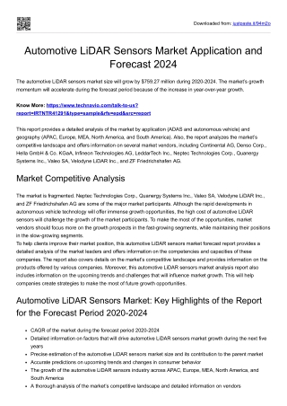 Automotive LiDAR Sensors Market Growth and Report 2024