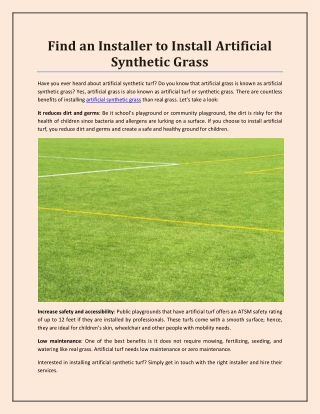 Find an Installer to Install Artificial Synthetic Grass