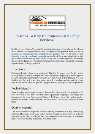Reasons To Rely On Professional Roofing Services?
