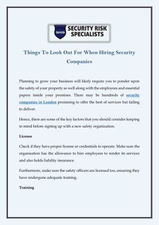 Things To Look Out For When Hiring Security Companies