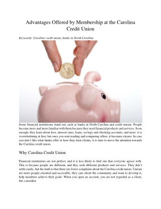 Advantages Offered by Membership at the Carolina Credit Union