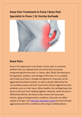 Knee Pain Treatment in Pune l Knee Pain Specialist in Pune | Dr Varsha Kurhade