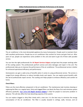 Utilize Professional Service to Maintain Performance of AC System