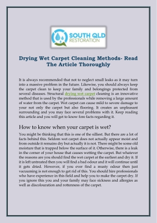 Drying Wet Carpet Cleaning Methods- Read The Article Thoroughly