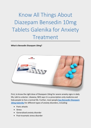 UKSLP- Know All Things About Diazepam Bensedin 10mg Tablets Galenika