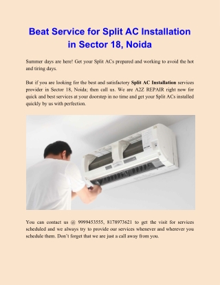 Beat Service for Split AC Installation in Sector 18, Noida,