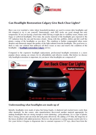 Can Headlight Restoration Calgary Give Back Clear Lights?