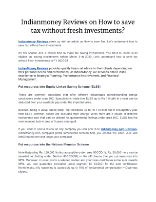 Indianmoney Reviews on How to save tax without fresh investments?