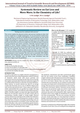 Systematic Review on Eat Less and Move More Is the Chemistry of Life