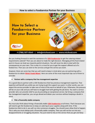 How to select a Foodservice Partner for your Business