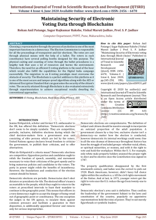 Maintaining Security of Electronic voting data through Block chains