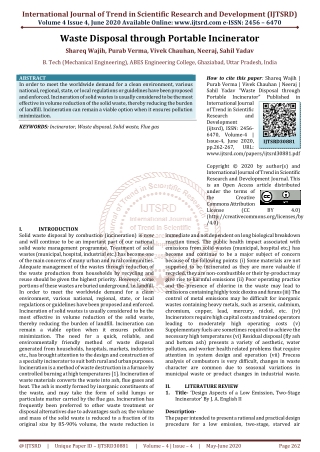 Waste Disposal through Portable Incinerator